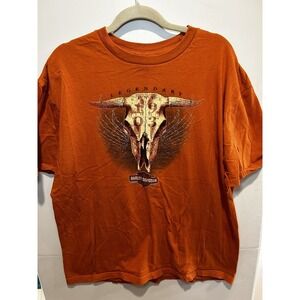Harley Davidson Motorcycle T shirt men’s Xl Orange Bull Skull Newburgh NY